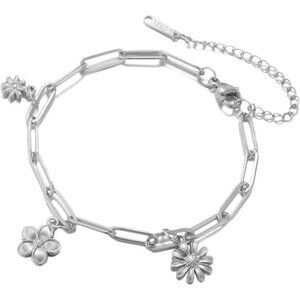 Daisy Frangipani Silver Color Stainless Steel Ocean Charm Bracelet